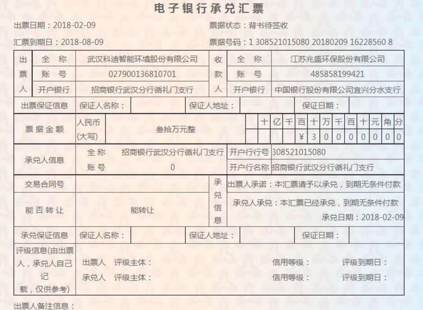 电子承兑汇票 样本图片