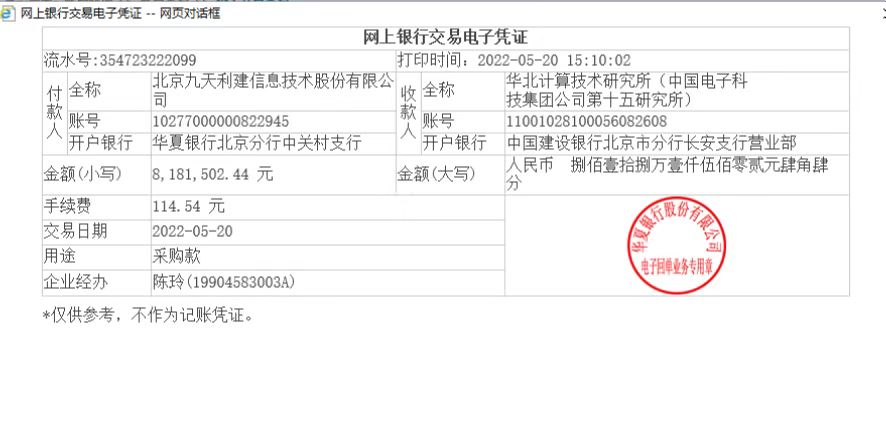 北京九天利建信息技术被列入票交所逾期名单的说明
